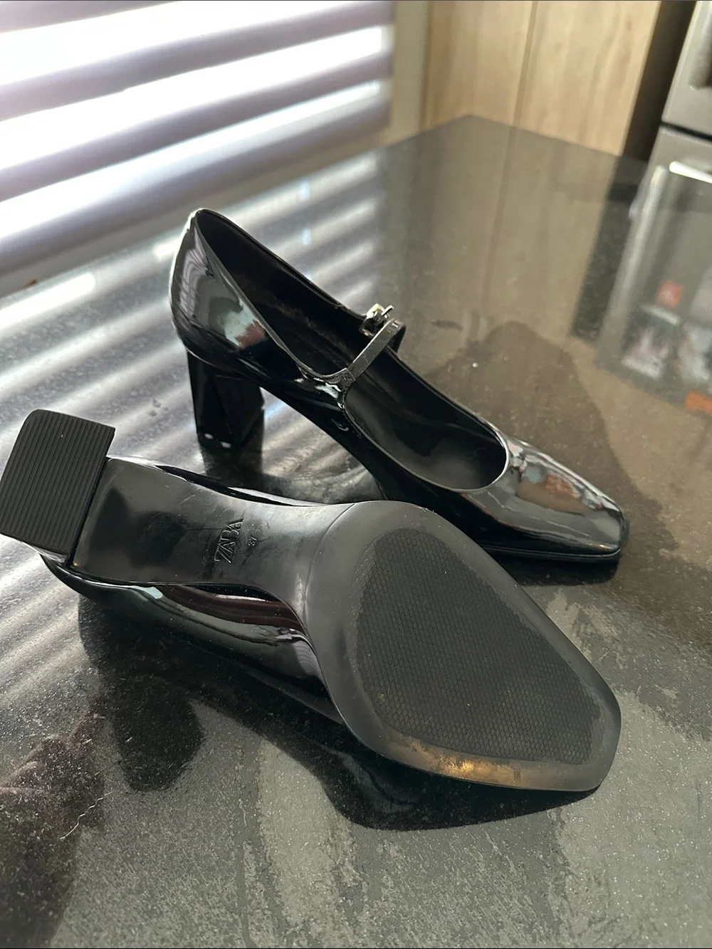 Zara Black Patent Square-Toe Mary Jane Heels - Picture 3 of 3